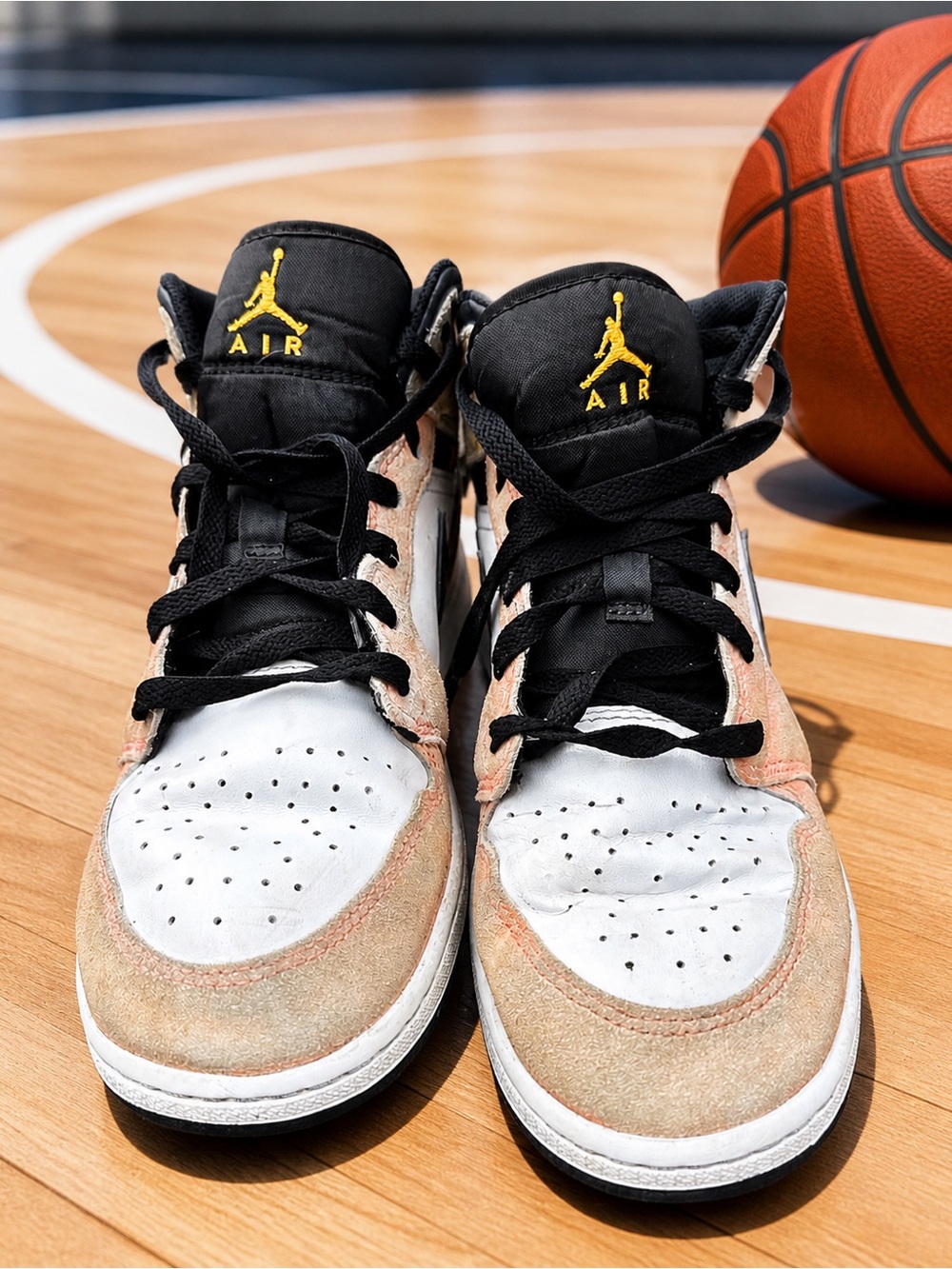 Jordan Kids Black, White & Tan Basketball Sneakers (Gently worn)